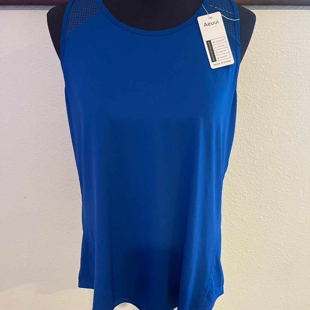 Blue and White Tank Top with Relaxed Fit